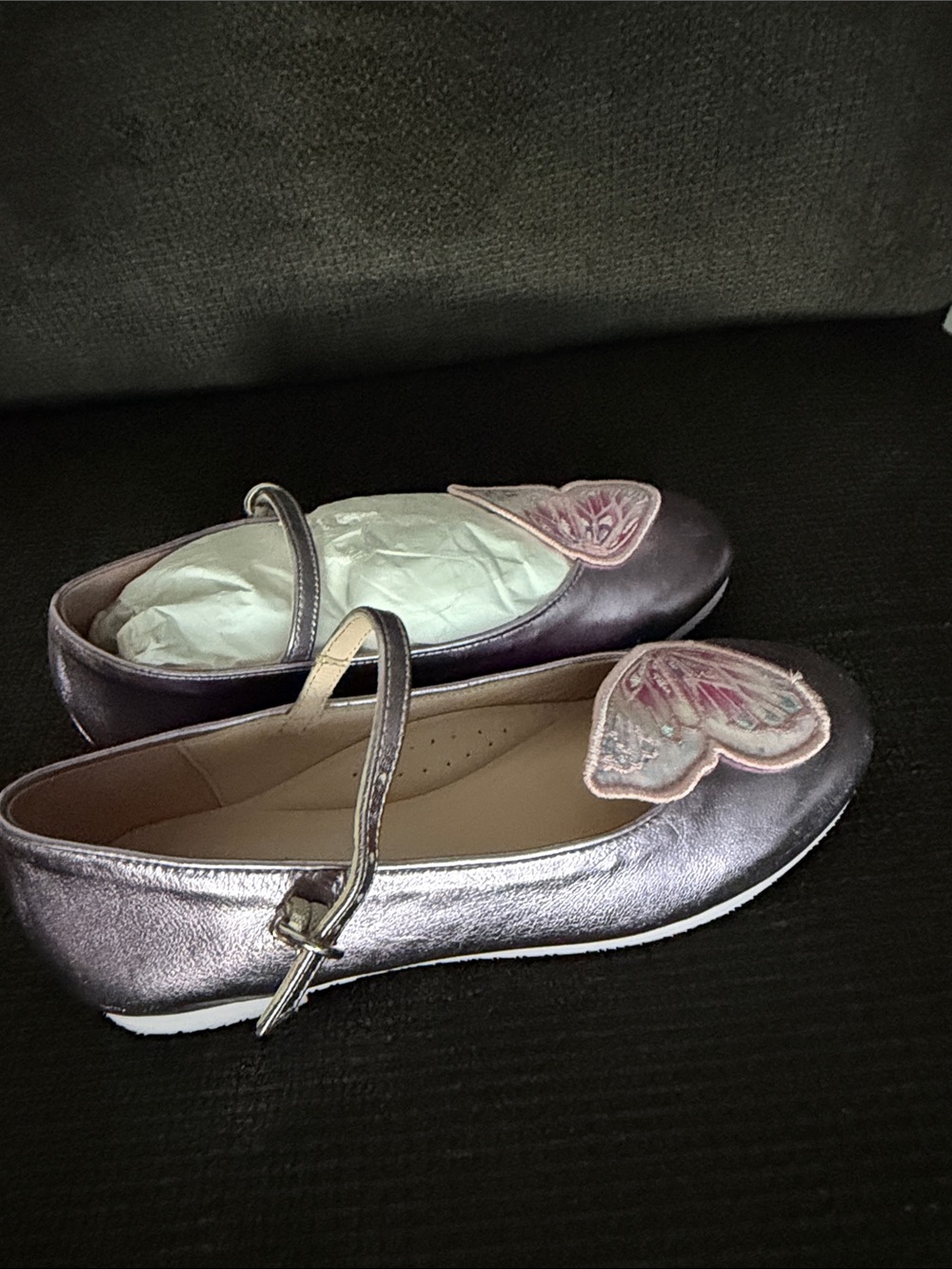 Sophia Webster Girls' Metallic Purple Butterfly Mary Jane Flats size 32- new - Picture 2 of 3